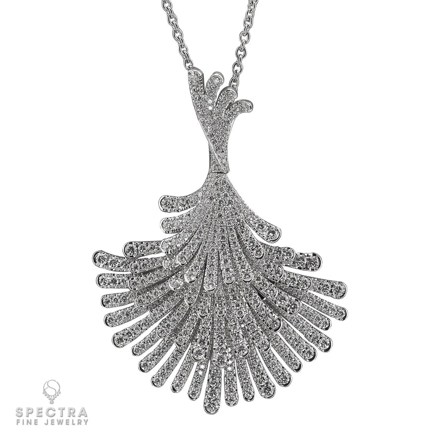 Diamond 18k White Gold Fan Pendant Necklace