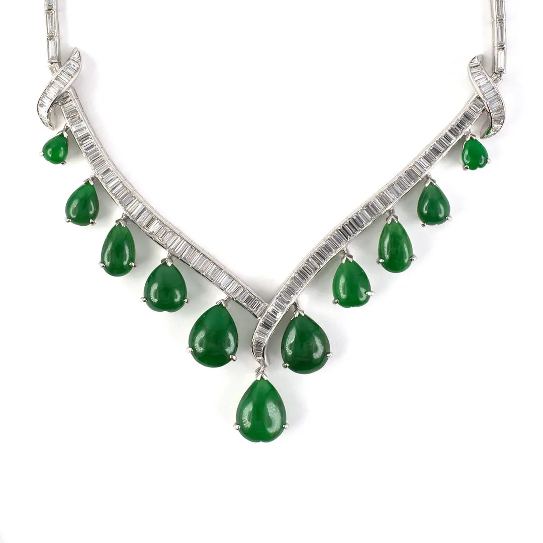 Diamond & Jadeite Tapered 'V' Festoon Necklace