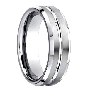 DONATELLO Benchmark Beveled Cobalt Chrome Wedding Ring with Center Groove - 7 mm