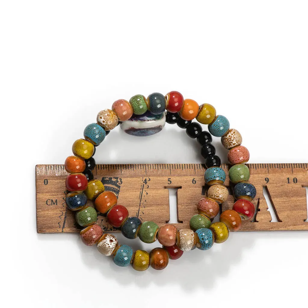 Double-layer Hand-made Colored Retro Bohemian Ceramic Bracelet