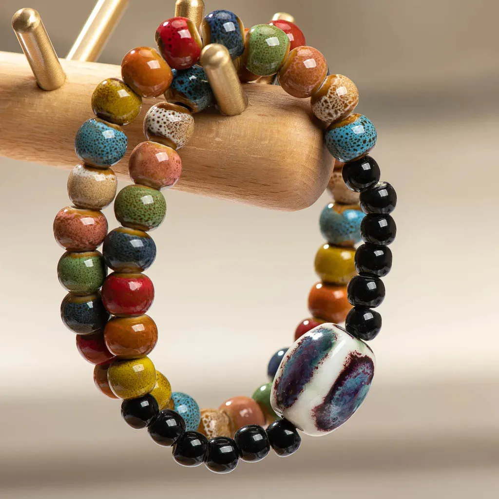 Double-layer Hand-made Colored Retro Bohemian Ceramic Bracelet