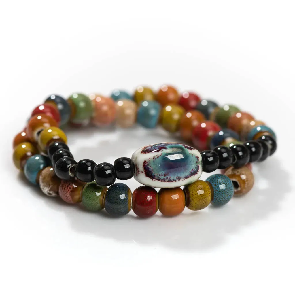 Double-layer Hand-made Colored Retro Bohemian Ceramic Bracelet