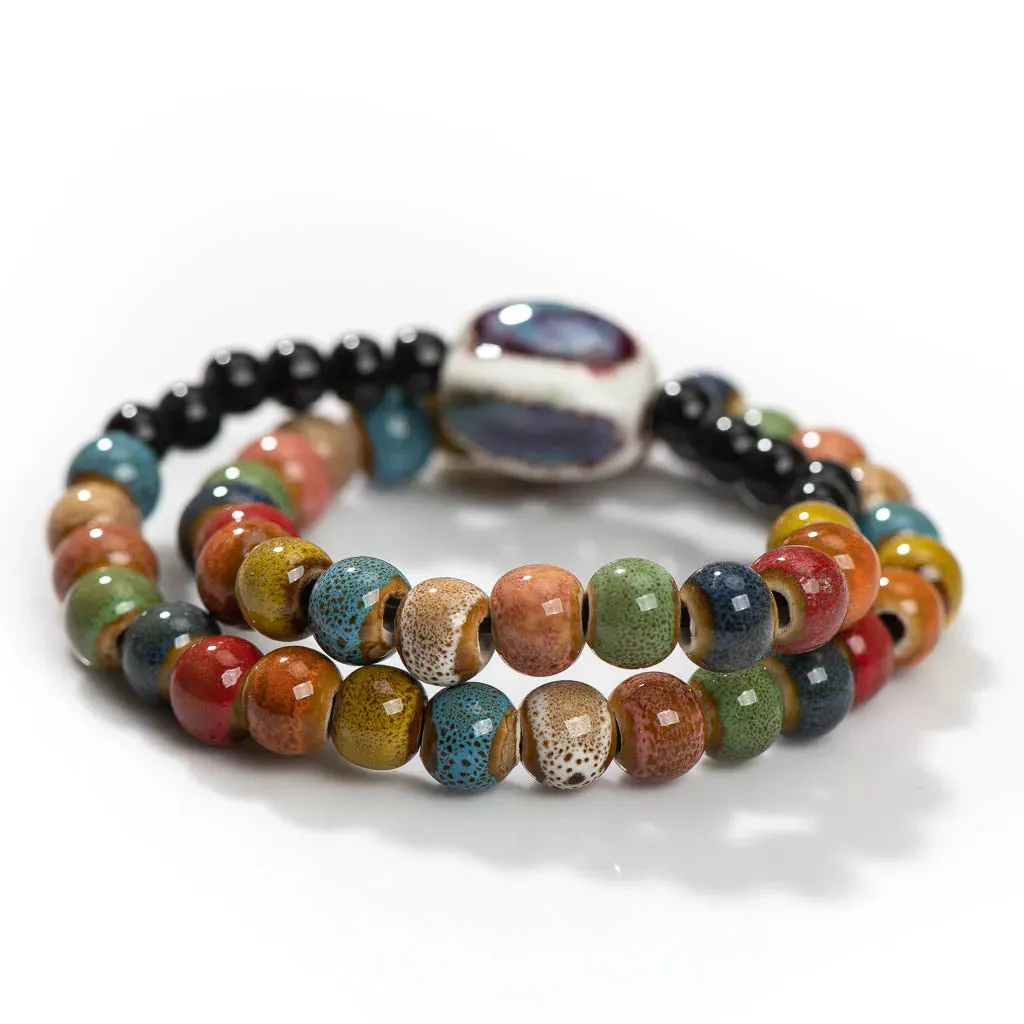 Double-layer Hand-made Colored Retro Bohemian Ceramic Bracelet