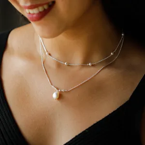 Double Layer Silver Chain with Pearls