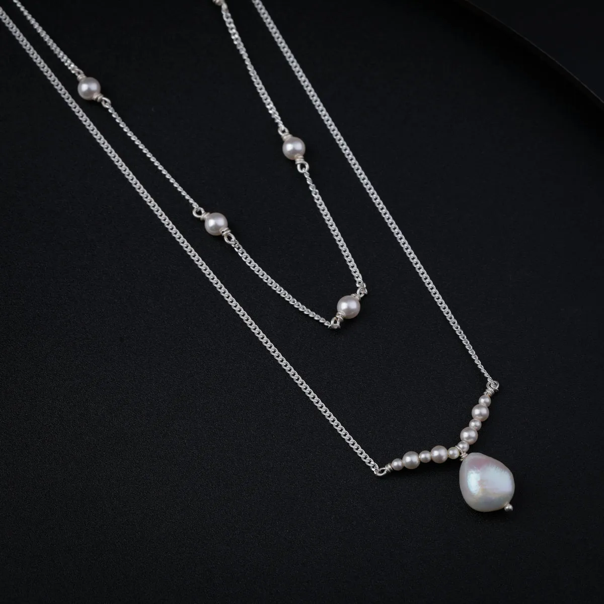 Double Layer Silver Chain with Pearls