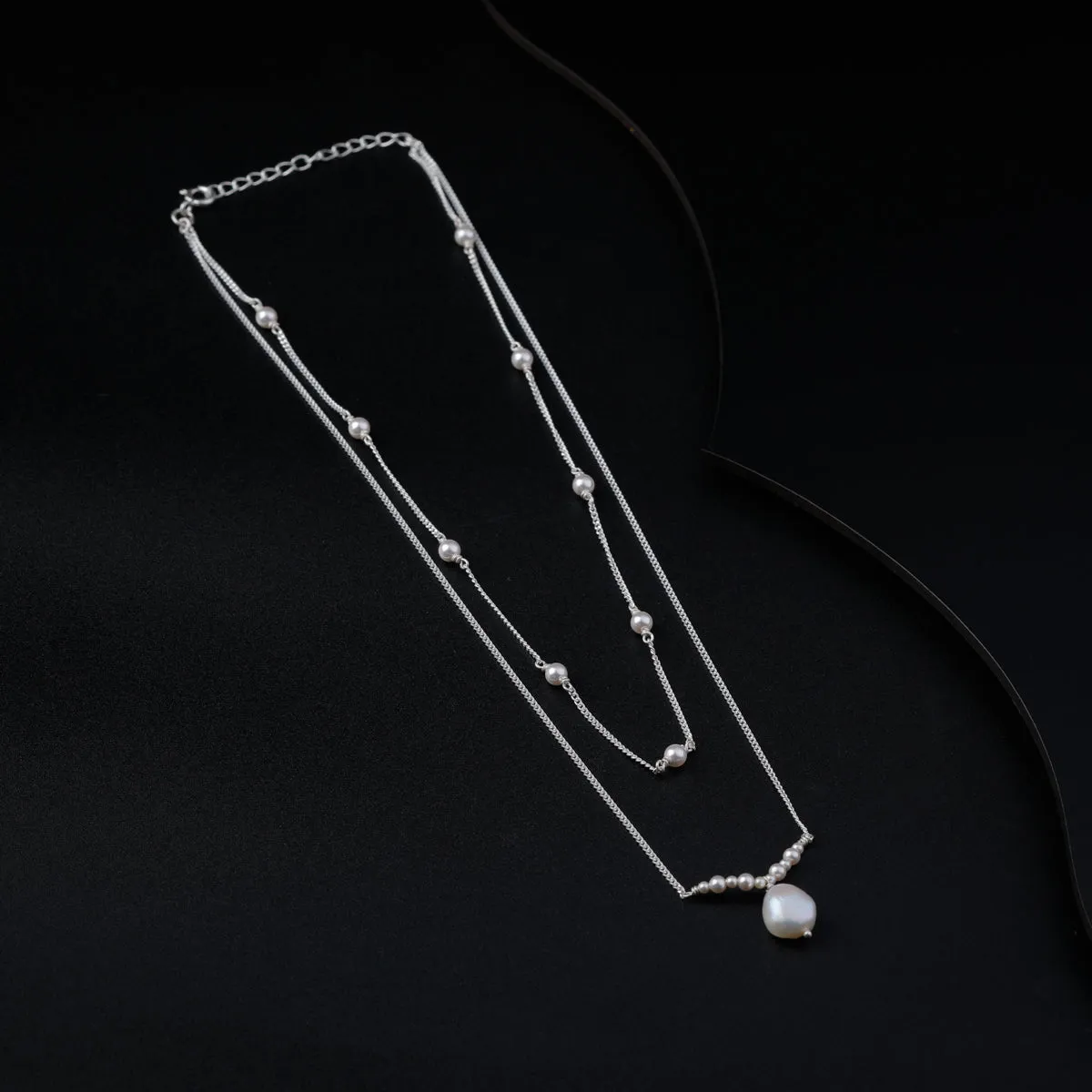Double Layer Silver Chain with Pearls