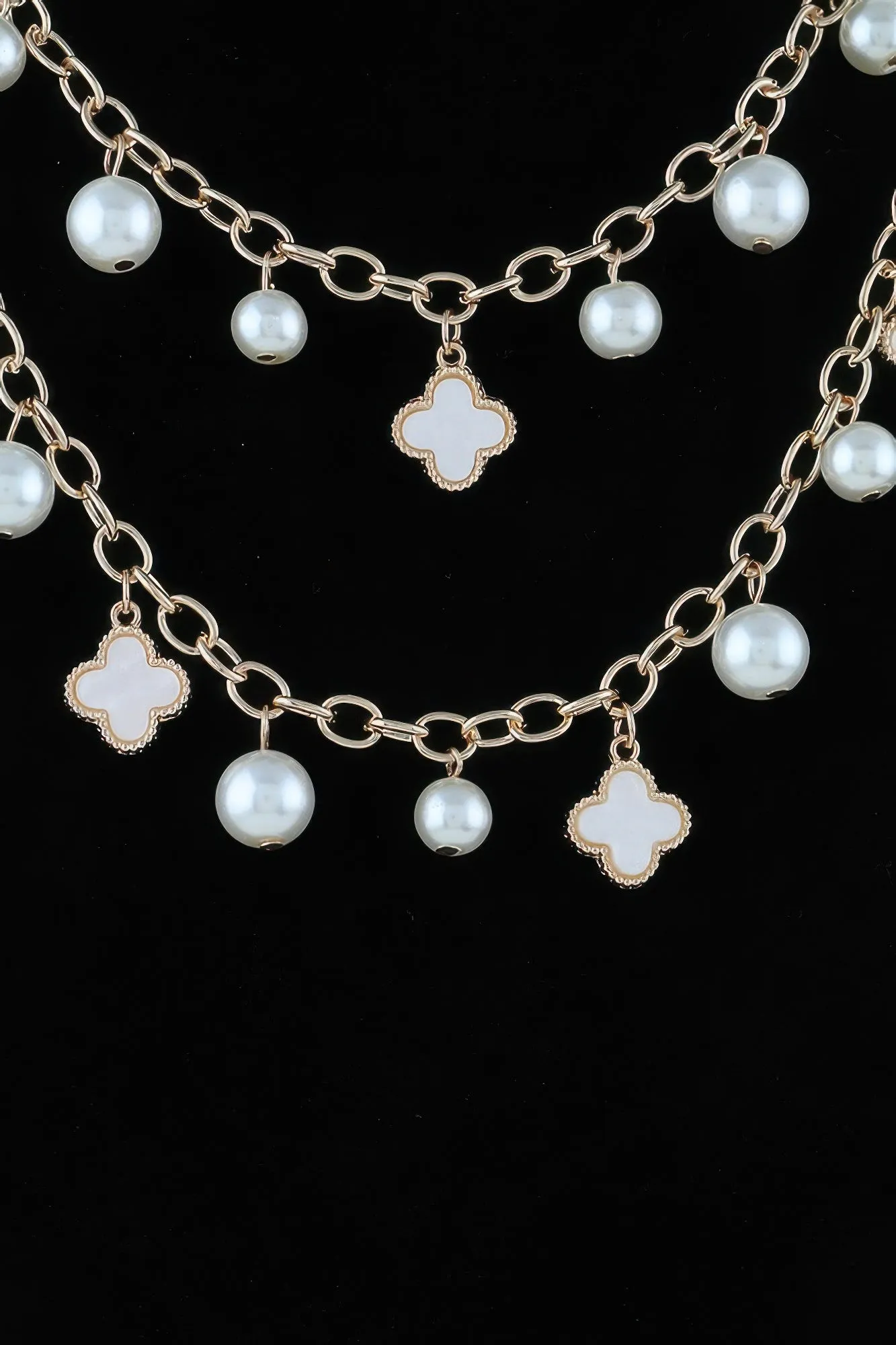 Double Pearled Clover Chain Necklace