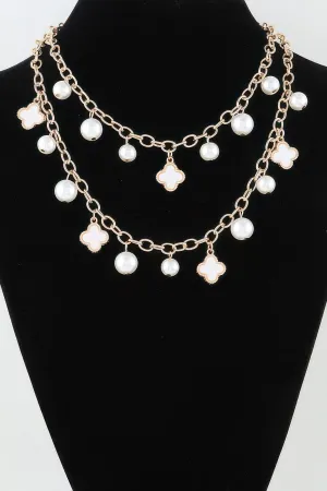 Double Pearled Clover Chain Necklace