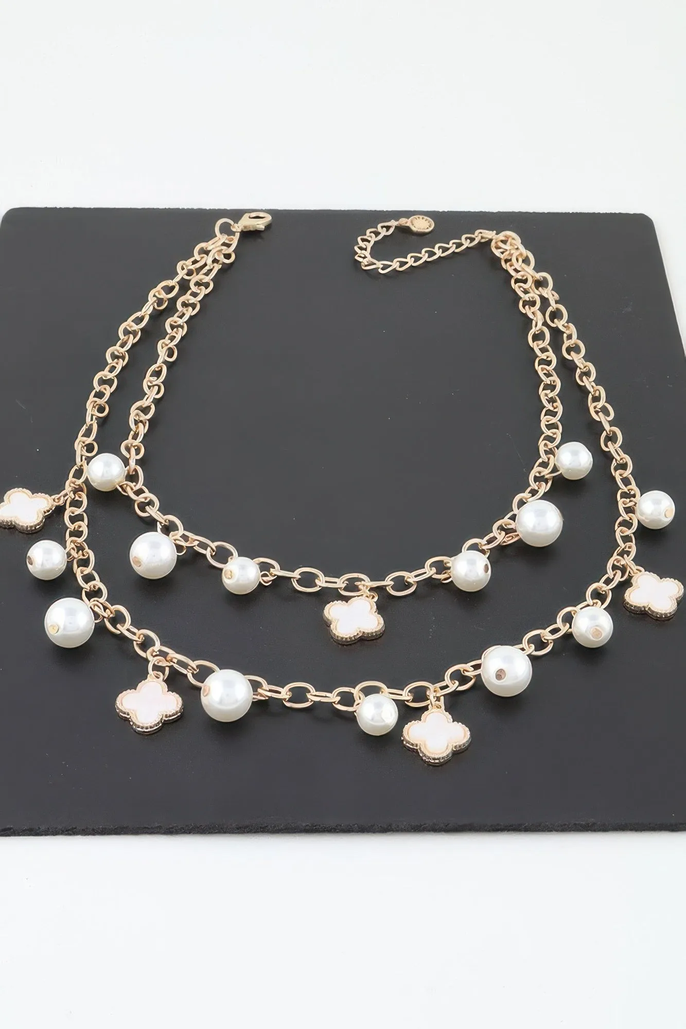 Double Pearled Clover Chain Necklace