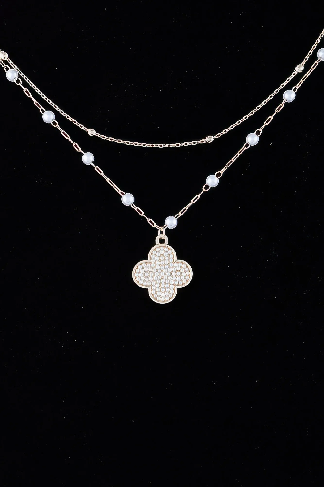 Double Pearled Clover Necklace