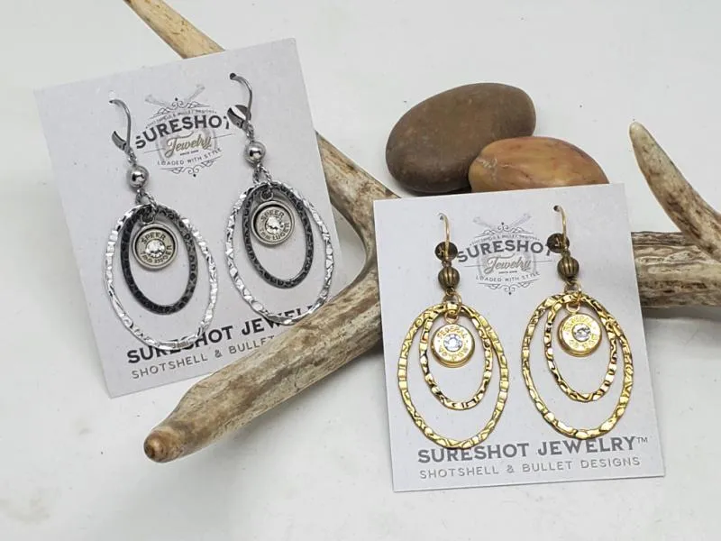 Double Round Textured Hoop Bullet Earrings