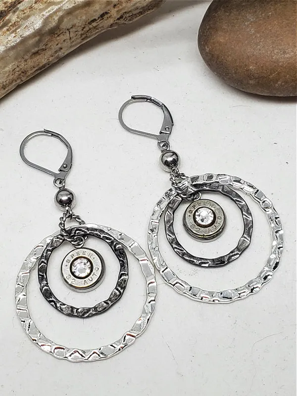 Double Round Textured Hoop Bullet Earrings