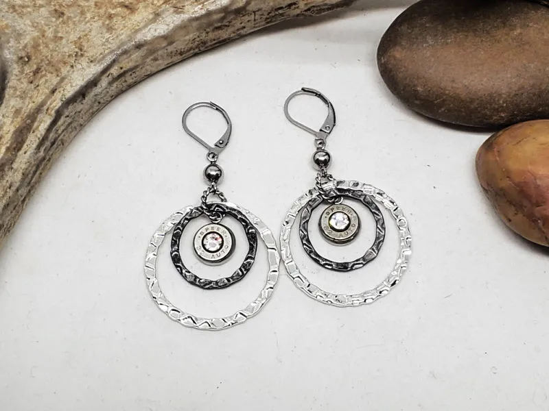 Double Round Textured Hoop Bullet Earrings