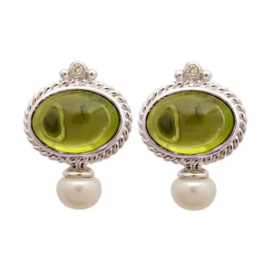 Earrings-Peridot, Fresh Water Pearl and Diamond