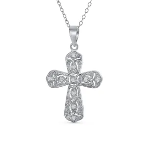Elegant Bridal Necklace with Cubic Zirconia Cross Pendant in Sterling Silver