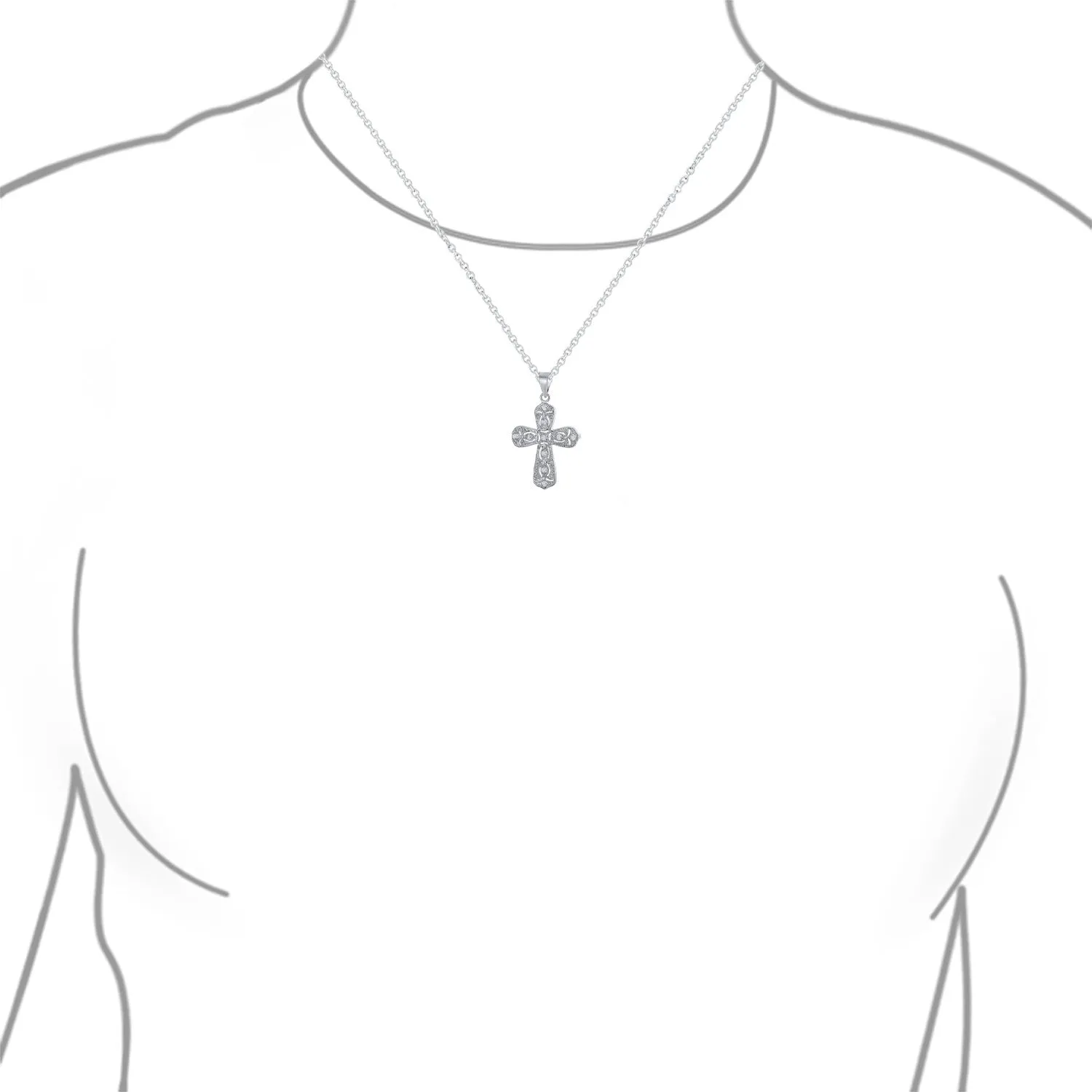 Elegant Bridal Necklace with Cubic Zirconia Cross Pendant in Sterling Silver