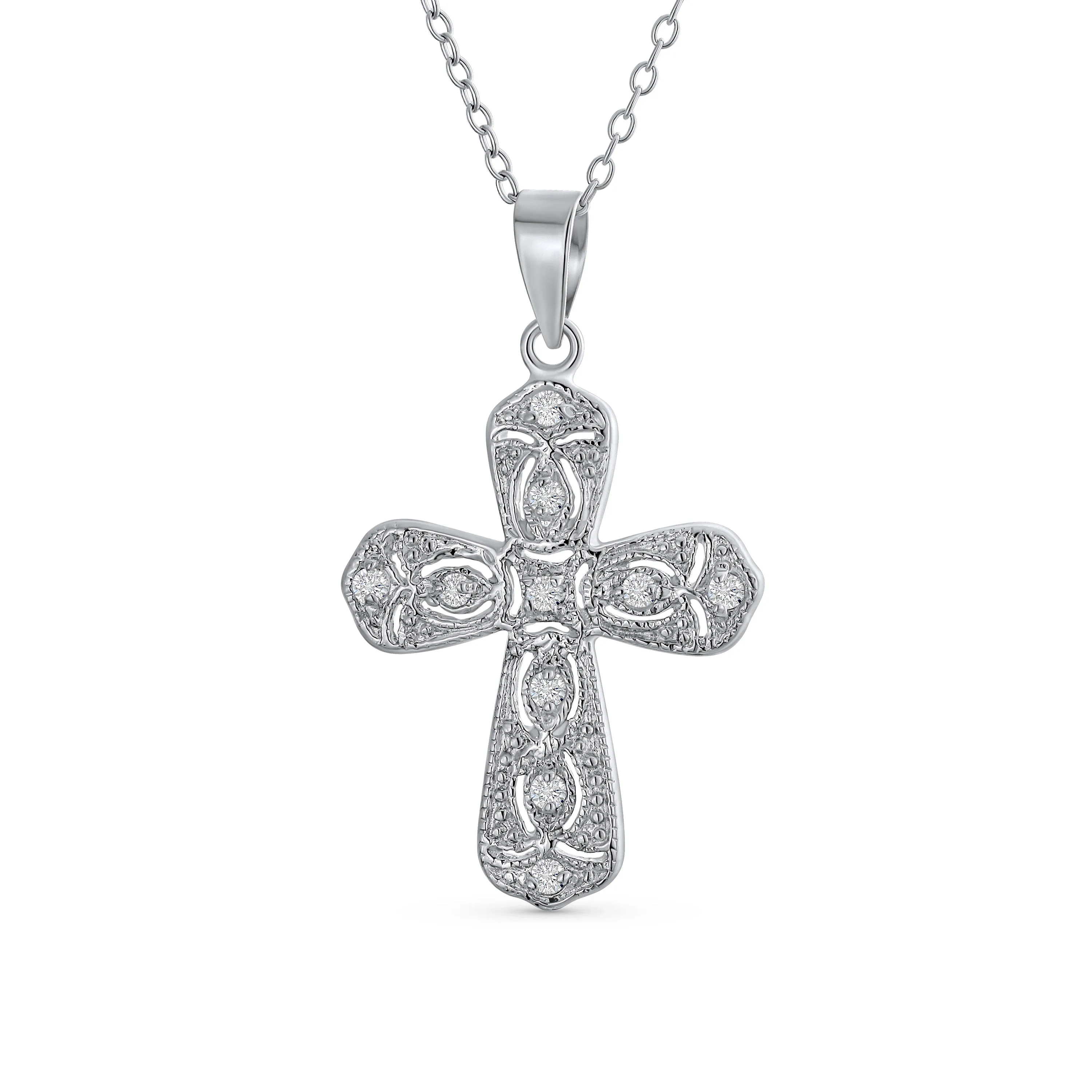 Elegant Bridal Necklace with Cubic Zirconia Cross Pendant in Sterling Silver