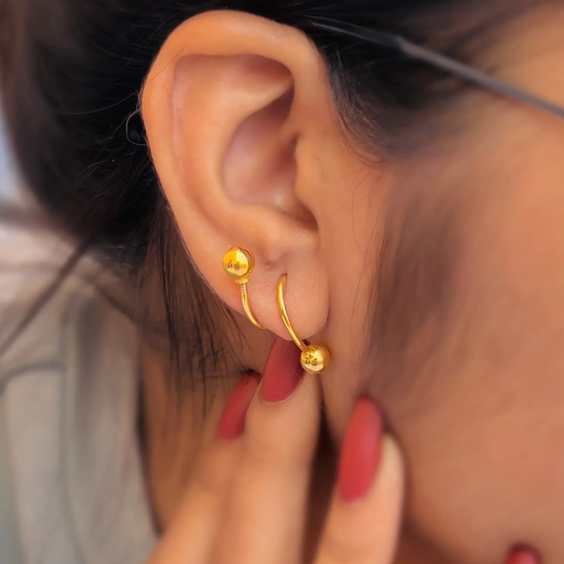 Elegant Minimalist Double Sphere Climber Silver Earrings.