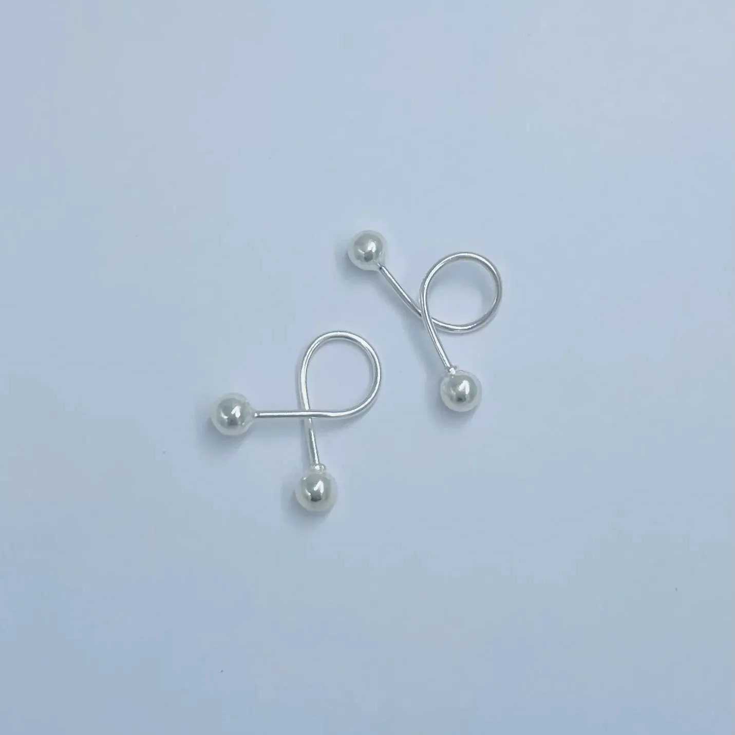 Elegant Minimalist Double Sphere Climber Silver Earrings.
