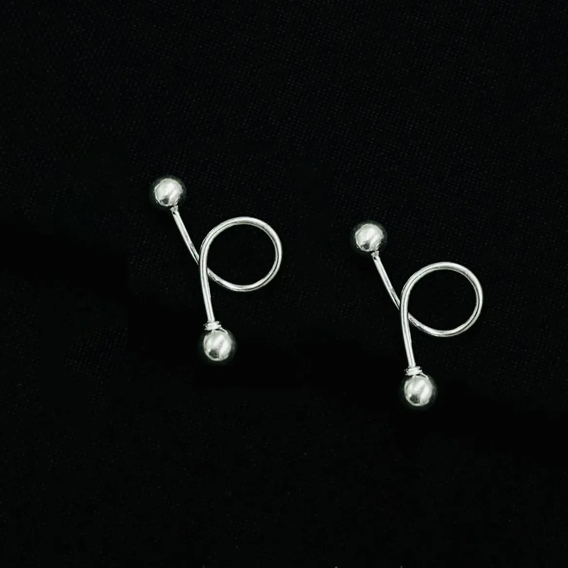 Elegant Minimalist Double Sphere Climber Silver Earrings.