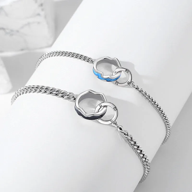 Engravable Ocean Mountain Bracelets Set for Couples