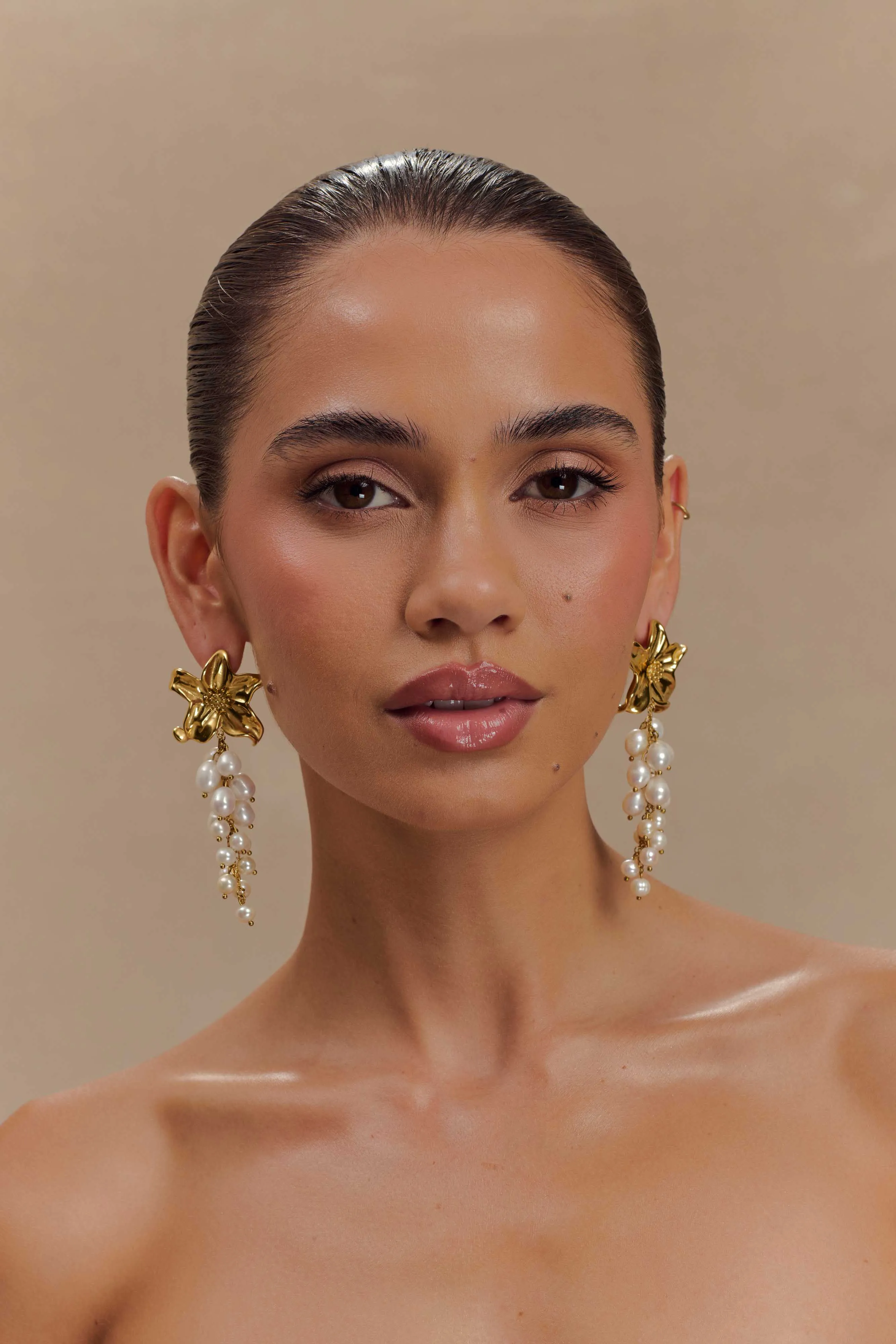 Eva Floral Fresh Water Pearl Earrings - Gold