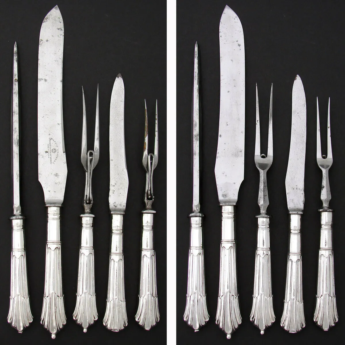 Fab Antique Mappin Brothers 5pc Sterling Silver Meat Carving Set, Original Box