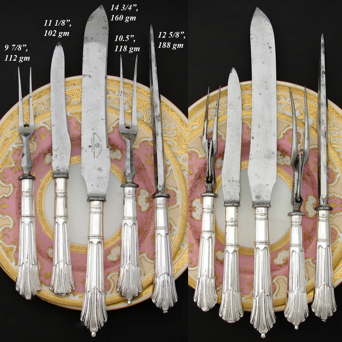 Fab Antique Mappin Brothers 5pc Sterling Silver Meat Carving Set, Original Box