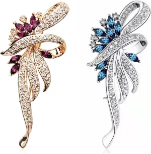 Fashion Crystal Brooch Pin 2 Pieces Fancy Vintage Rhinestones Corsage Scarf Pins Jewelry for Women Girls Clothes (Gold Silver)