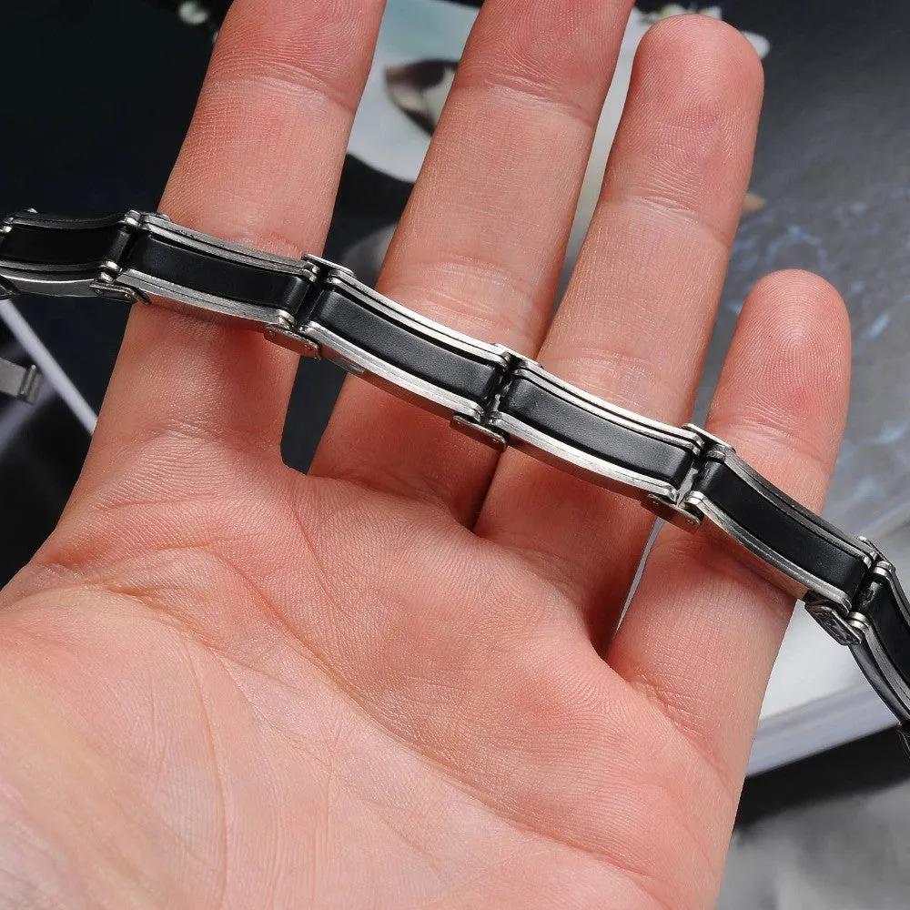 Fashion Hot Sale Men Jewelry Luxury Mens Stainless Steel Silicone Bracelets Button Snap Friendship Bracelets