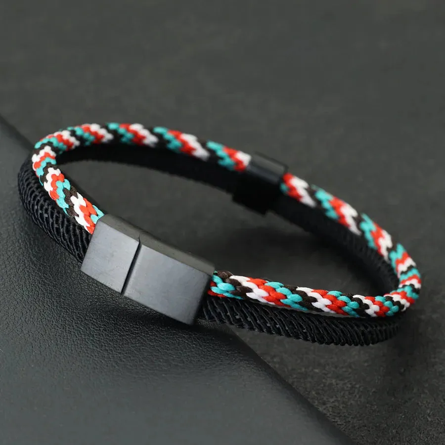 Fashion Mens Bracelet Bangle Black Stainless Steel Bohemia Style