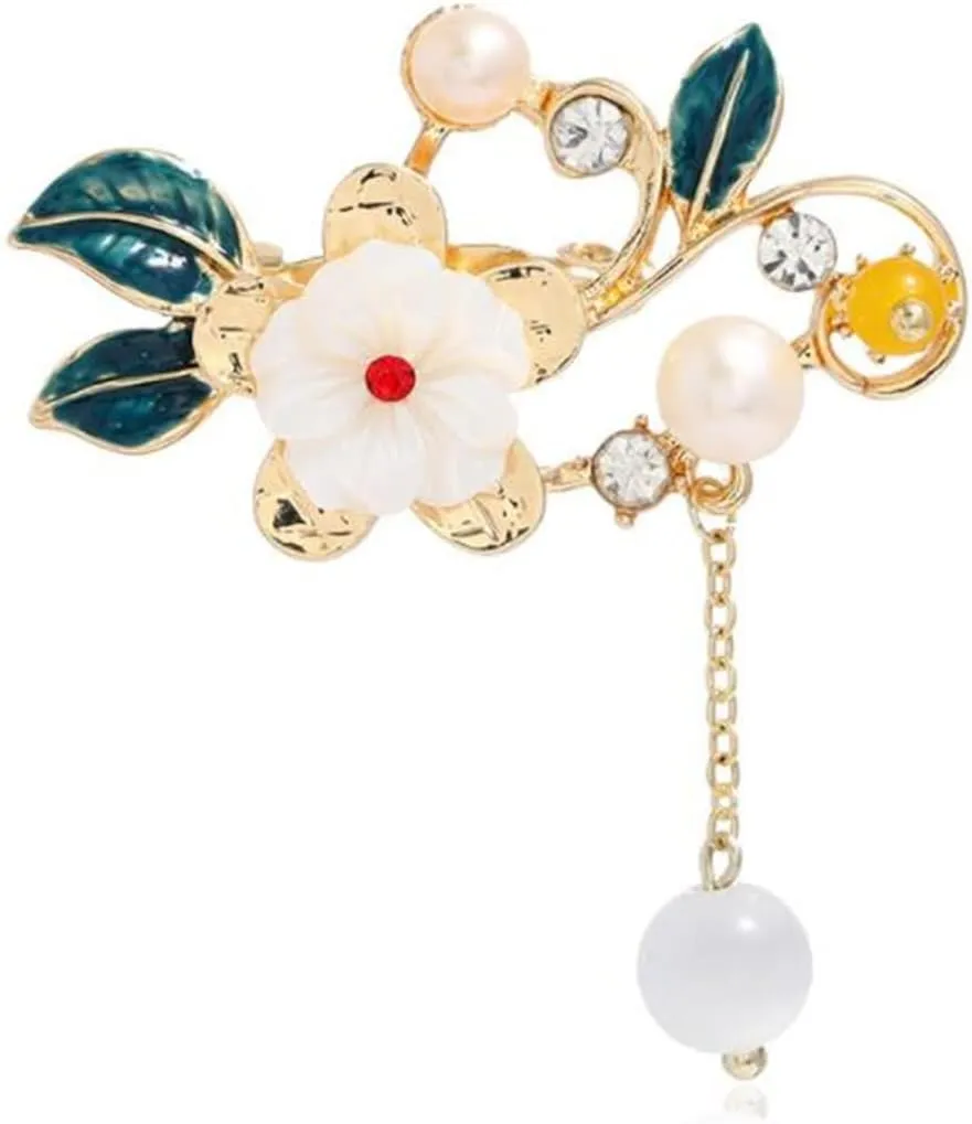 Fashion Pearl Flower Elegant Brooch For Women Exquisite Crystal Clothing Brooches Pins Fashion Vintage Flower With Green Leaf Brooch Pins Bow Tie Necktie Dress Accessories, Olive,Green