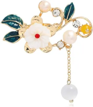 Fashion Pearl Flower Elegant Brooch For Women Exquisite Crystal Clothing Brooches Pins Fashion Vintage Flower With Green Leaf Brooch Pins Bow Tie Necktie Dress Accessories, Olive,Green