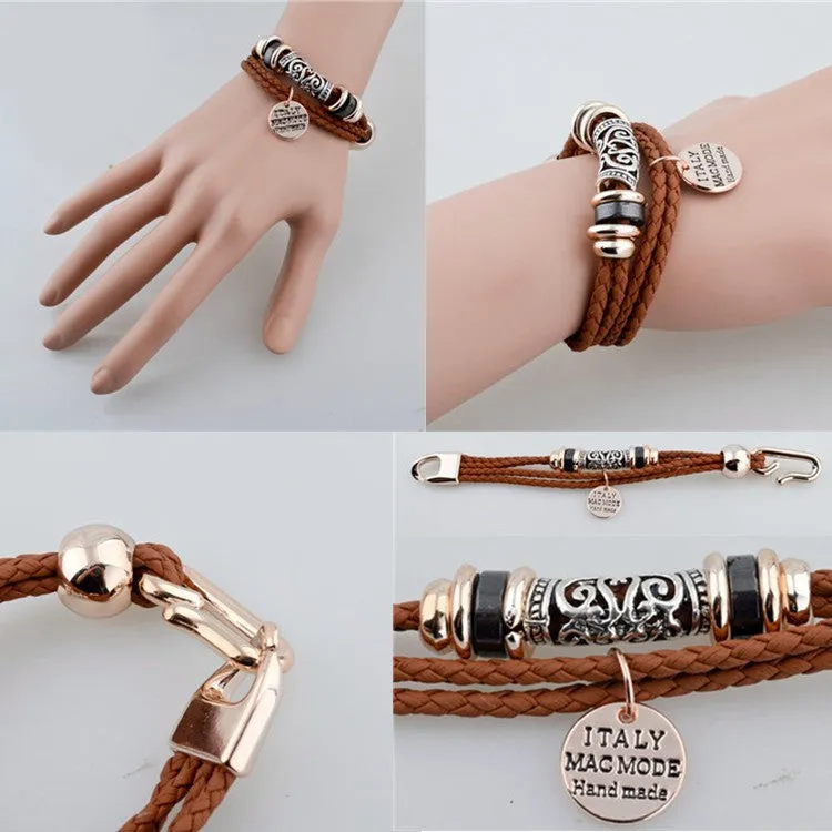 Fashion Vintage Rope Charm Bracelets For Woman Jewelry Leather Bracelets & Bangles