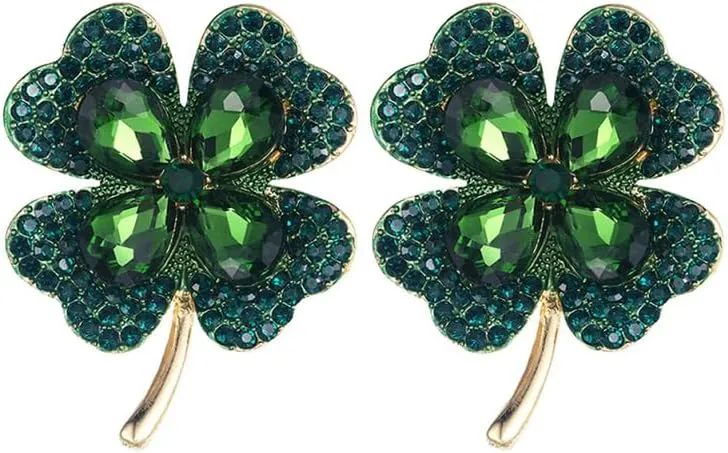 Four Leaf Clover Brooch Pin St. Patricks Day Pins Rhinestone Green Clover Leaf Brooch Pin St Patricks Day Jewelry Women St Patricks Day Accessories