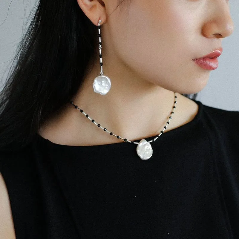 French Large Petal Baroque Pearls Style Paneled Bead Dangle Earrings