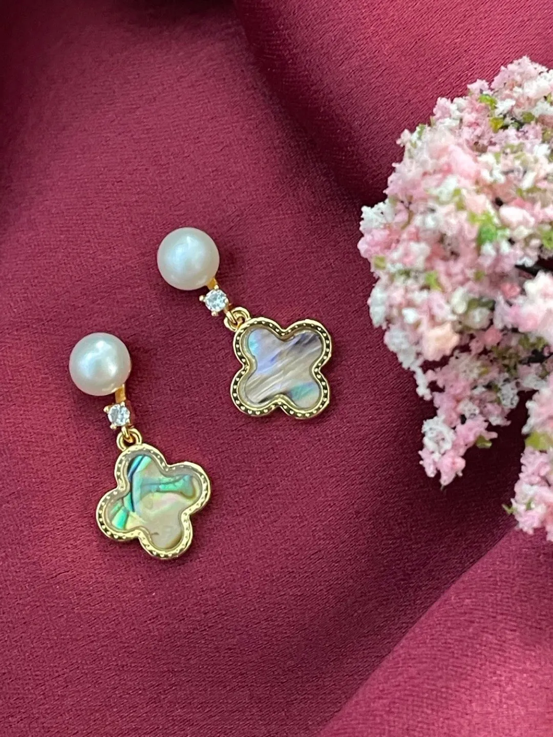 Fresh water pearl Earring With AD & Mother of Pearl