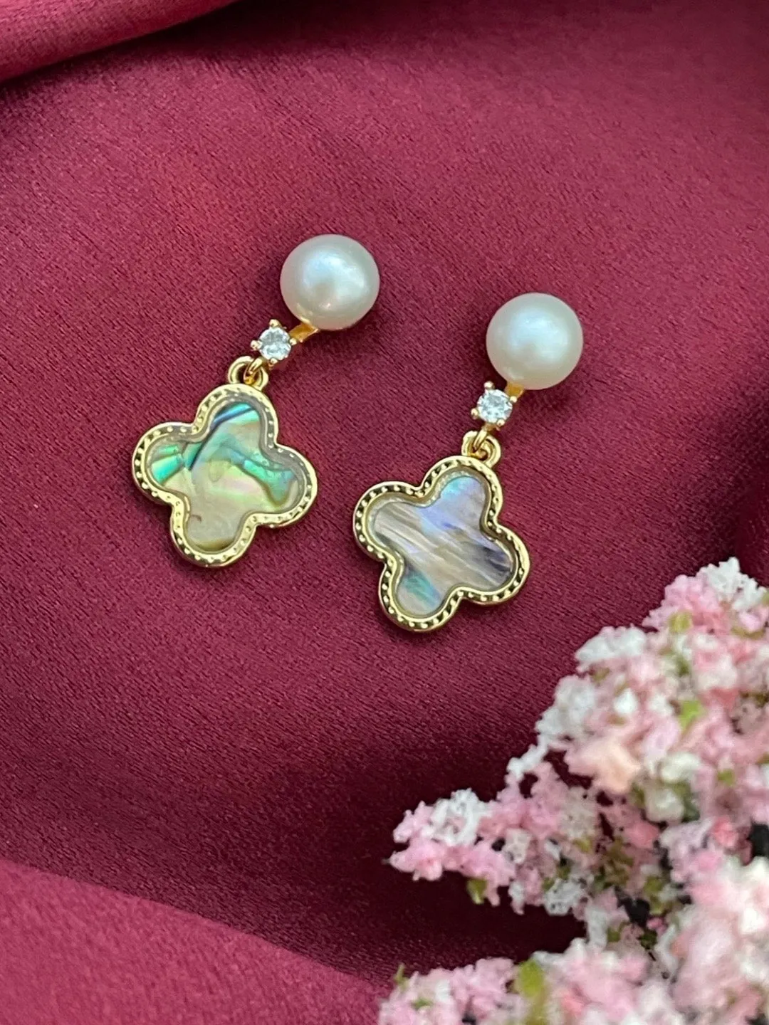 Fresh water pearl Earring With AD & Mother of Pearl