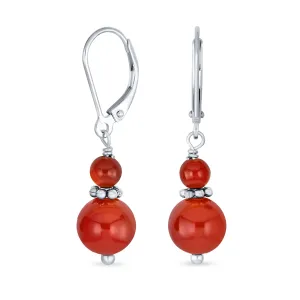 Gemstone Blue Lapis Lazuli Red Carnelian Dangle Earrings Sterling Silver Leverback