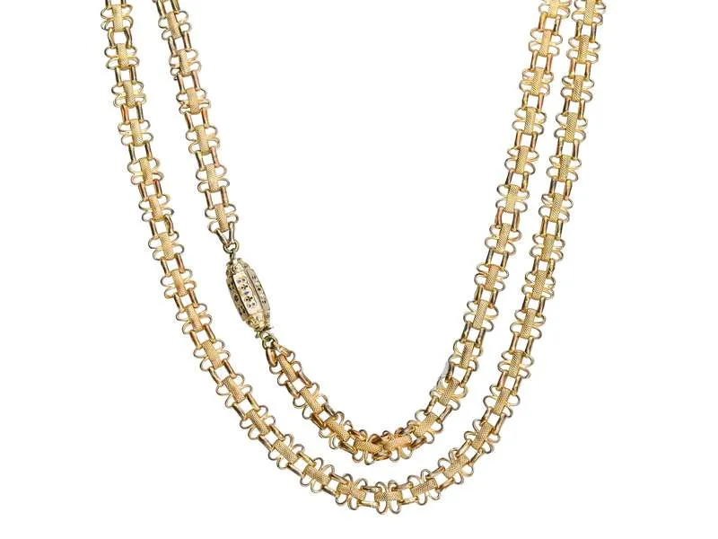 Georgian Pinchbeck Long Chain & Ornate Clasp