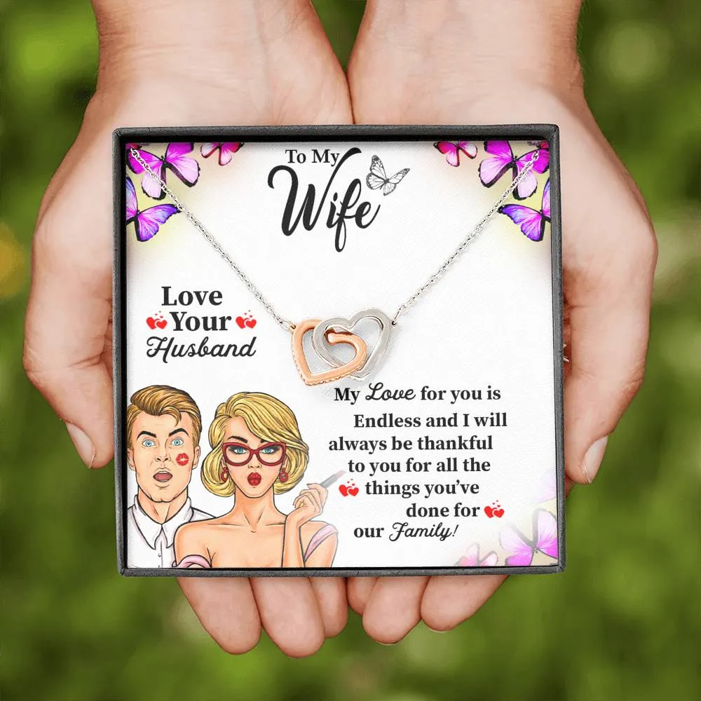 Gifts For Wife Interlocking Heart Necklace With Beautiful Thanks Giving Message Gift Card