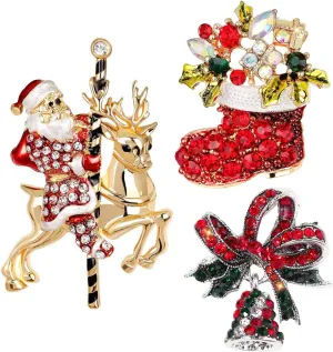 Gleamart 3Pcs Christmas Brooch Set Backpack Jacket Cap Lapel Badge Vintage Pin for Clothes Bag Decoration
