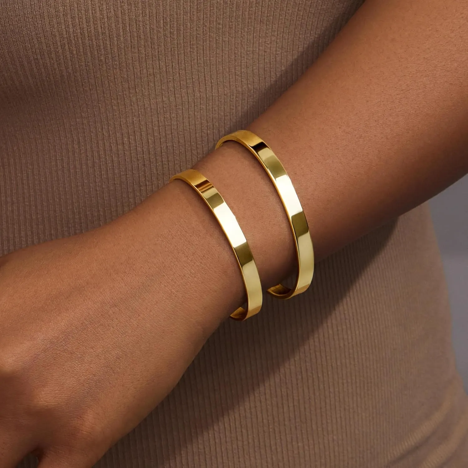 Gold Bangle Bracelets for Women Stack, 14k Gold Plated Cuff Set Trendy Jewelry for Women Fashion