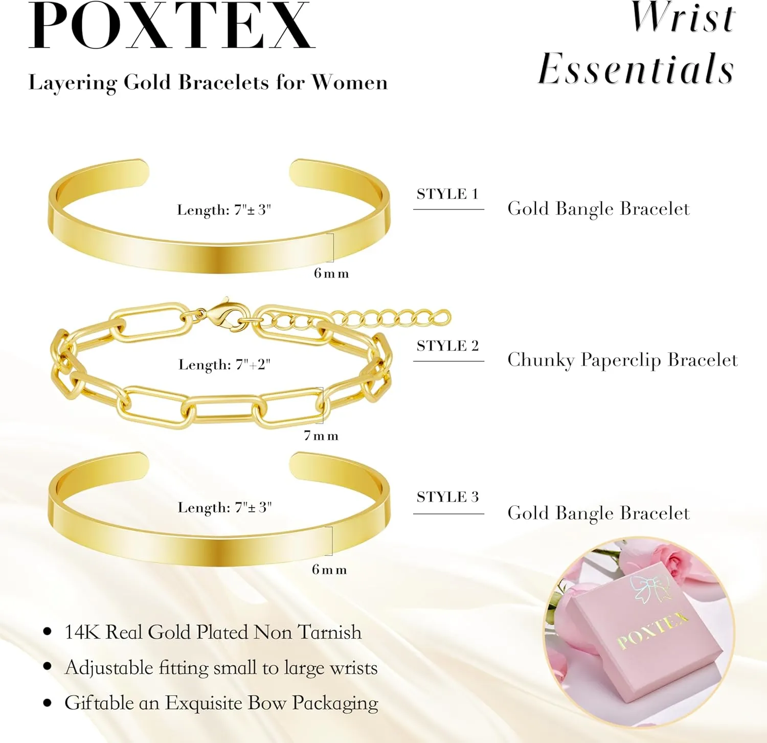 Gold Bangle Bracelets for Women Stack, 14k Gold Plated Cuff Set Trendy Jewelry for Women Fashion