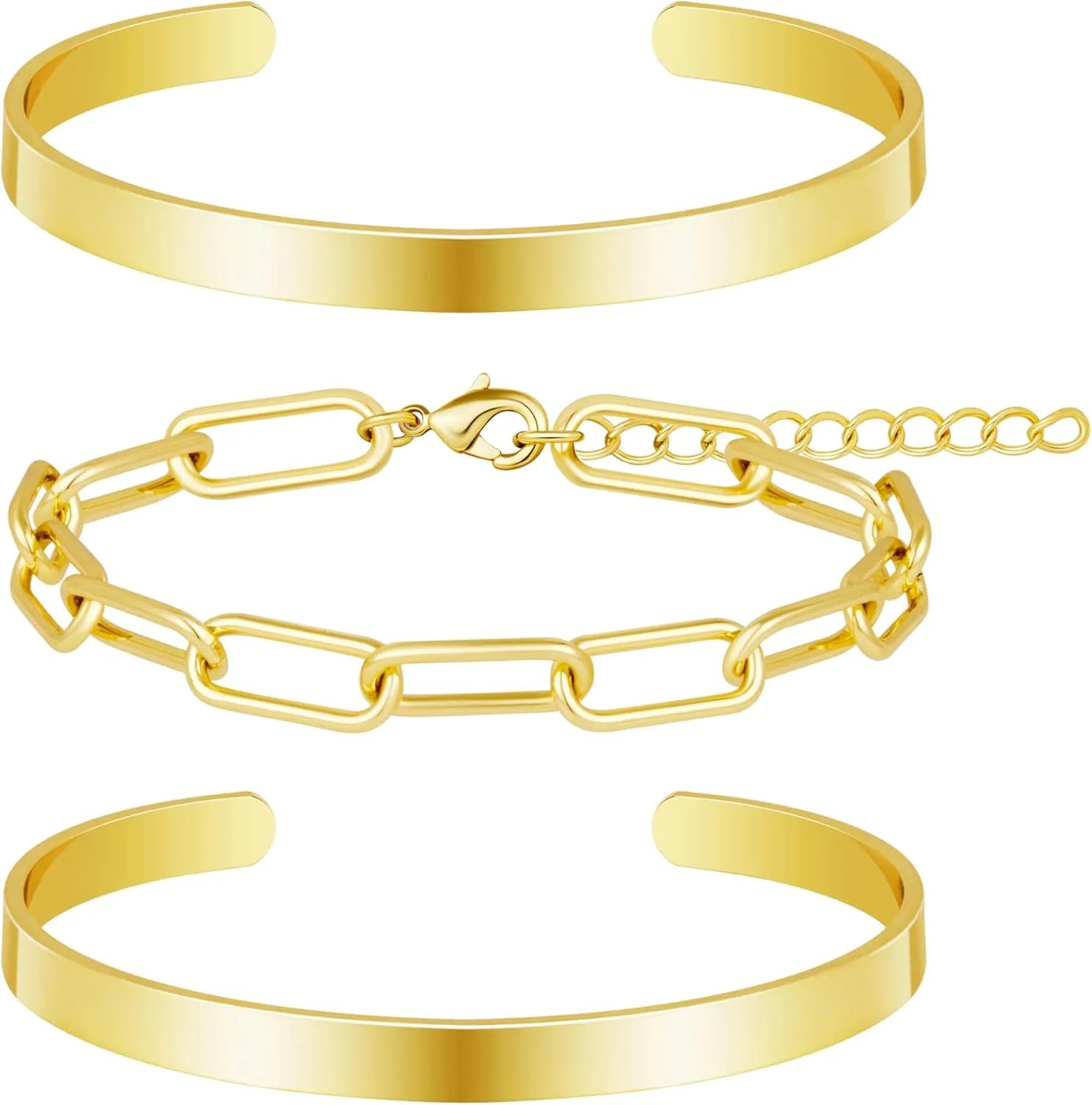 Gold Bangle Bracelets for Women Stack, 14k Gold Plated Cuff Set Trendy Jewelry for Women Fashion
