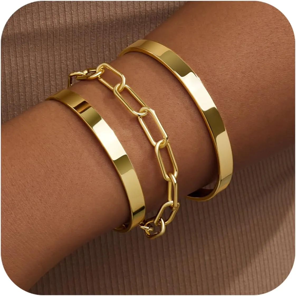 Gold Bangle Bracelets for Women Stack, 14k Gold Plated Cuff Set Trendy Jewelry for Women Fashion