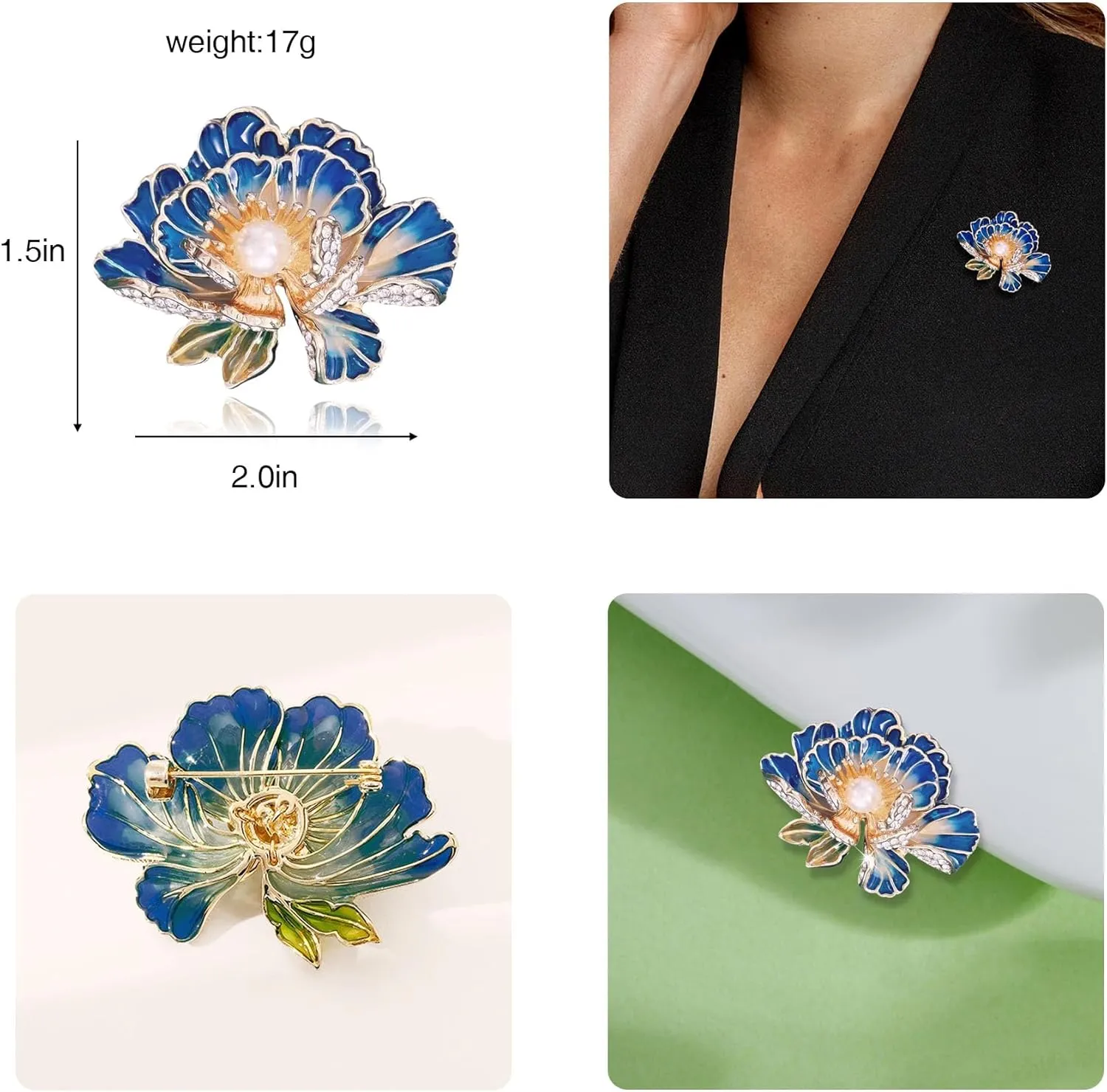 Gold Crystal Flower Leaf Brooches for Womne Elegant Enamel Rhinestone Pearl Floral Brooch Pins Fashion Jewelry Brooch pin Accessories for Women Men Gift