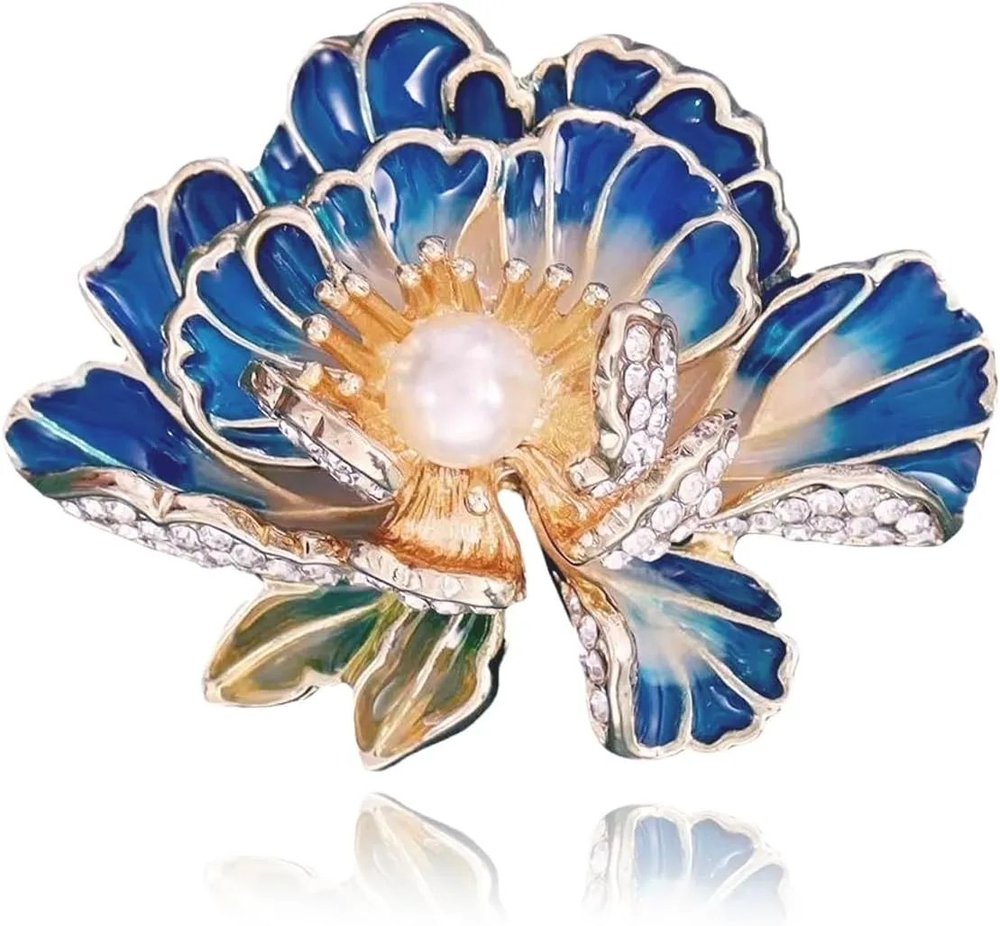 Gold Crystal Flower Leaf Brooches for Womne Elegant Enamel Rhinestone Pearl Floral Brooch Pins Fashion Jewelry Brooch pin Accessories for Women Men Gift