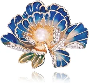 Gold Crystal Flower Leaf Brooches for Womne Elegant Enamel Rhinestone Pearl Floral Brooch Pins Fashion Jewelry Brooch pin Accessories for Women Men Gift