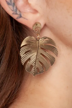 Gold Monstera Leaf Earrings